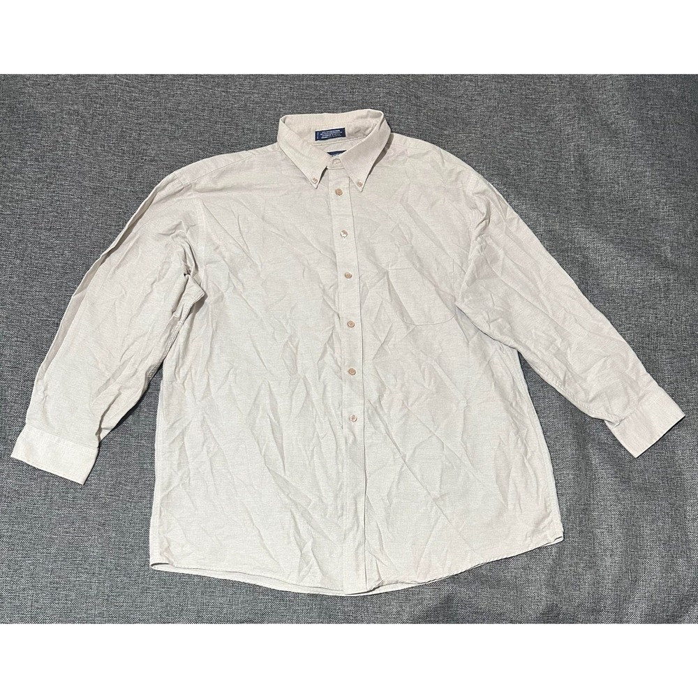 Stafford‎ Relaxed Fit Men's 17 1/2 34/35 Beige Long Sleeve Shirt